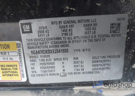 2014 Buick Enclave Premium from USA, damaged, VIN 5GAKRCKDXEJ341800